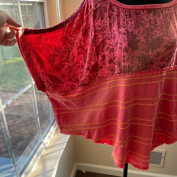 Free People Garnet Royal Combo Red Top Oversized Size M - Picture 9 of 13